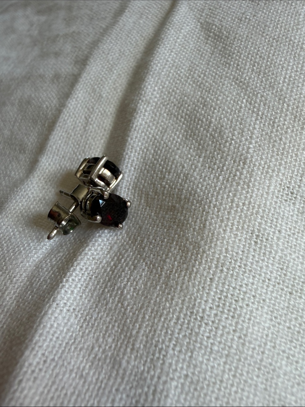 Sterling Silver Czech Garnet Stud Earrings - Deep Red